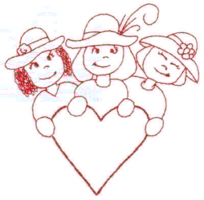 Embroidery Design: Red Hat Friends<br>4.35" x 4.34"