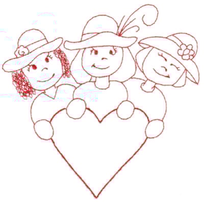 Embroidery Design: Red Hat Friends (large)<br>6.35" x 6.33" | Embroidery Legacy Embroidery Design: Red Hat Friends (large)<br>6.35" x 6.33"