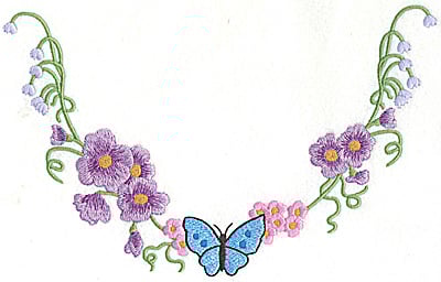Embroidery Design: Floral Butterfly neckline large<br> 10.07w X 6.29h