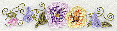 Embroidery Design: Row of Pansies large<br> 6.31w X 1.55h