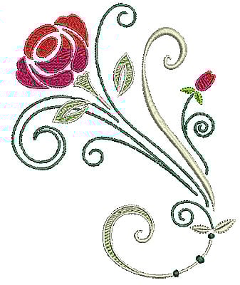 Embroidery Design: Scrollworks rose design<br> 5.70w X 6.97h