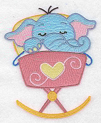 Embroidery Design: Baby elephant in cradle large<br> 4.06w X 4.87h