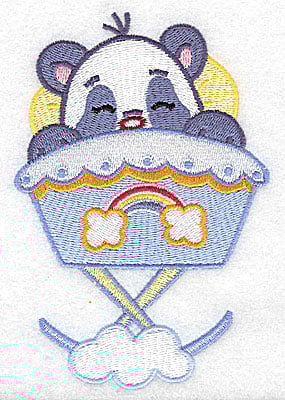 Embroidery Design: Baby panda in cradle large<br> 3.36w X 4.98h | Embroidery Legacy Embroidery Design: Baby panda in cradle large<br> 3.36w X 4.98h