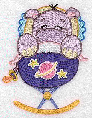 Embroidery Design: Baby hippo in cradle large<br> 3.85w X 4.98h | Embroidery Legacy Embroidery Design: Baby hippo in cradle large<br> 3.85w X 4.98h