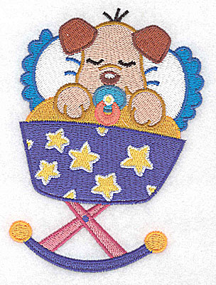 Embroidery Design: Baby puppy in cradle large<br> 3.73w X 4.96h | Embroidery Legacy Embroidery Design: Baby puppy in cradle large<br> 3.73w X 4.96h