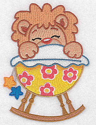 Embroidery Design: Baby lion in cradle large<br> 3.59w X 4.96h