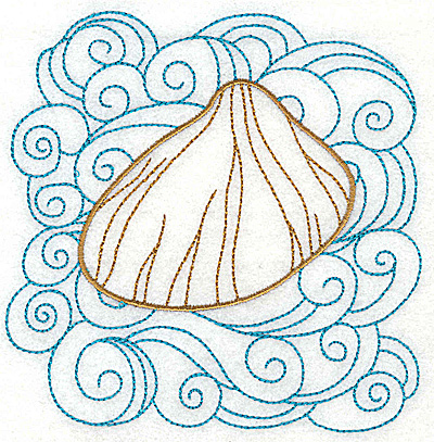 Embroidery Design: Clam shell 1 with large swirls<br> 4.97w X 4.98h
