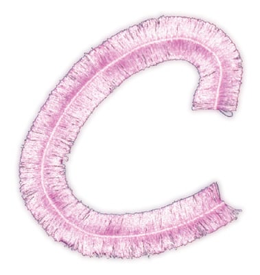 Embroidery Design: Script Fringe Letter C<br>4.47" x 4.54"