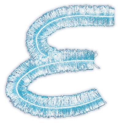 Embroidery Design: Script Fringe Letter E<br>4.27" x 4.61"