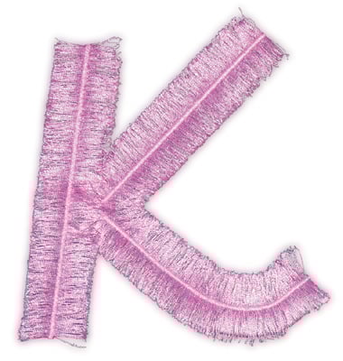 Embroidery Design: Script Fringe Letter K<br>4.09" x 4.45"