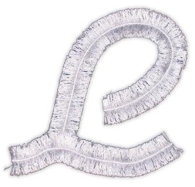 Embroidery Design: Script Fringe Letter L<br>5.42" x 4.99"