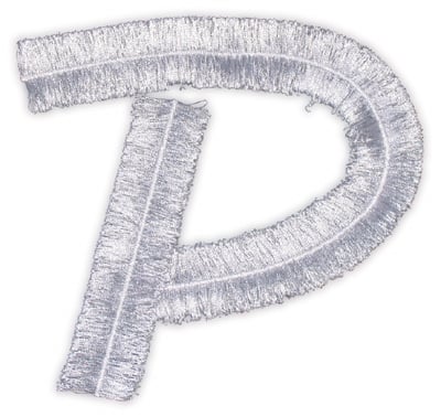 Embroidery Design: Script Fringe Letter P<br>4.58" x 4.36"