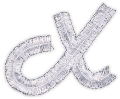 Embroidery Design: Script Fringe Letter X<br>6.21" x 4.73"