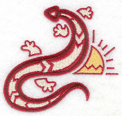 Embroidery Design: Gecko with sun<br> 3.43w X 3.63h