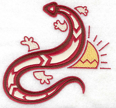 Embroidery Design: Gecko applique with sun<br> 4.98w X 4.84h