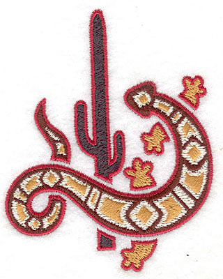 Embroidery Design: Gecko with cactus<br> 3.13w X 3.89h