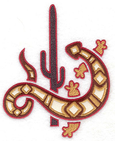 Embroidery Design: Gecko applique with cactus<br> 4.00w X 4.95h