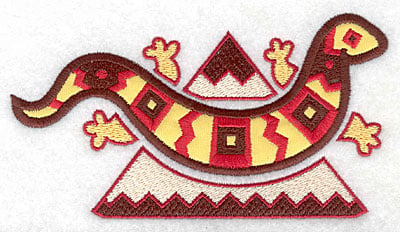 Embroidery Design: Gecko applique with mountain<br> 5.63w X 3.07h