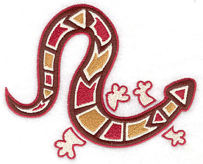 Embroidery Design: Gecko C with brown applique<br> 5.31w X 4.31h