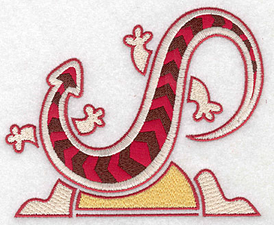 Embroidery Design: Gecko D with red applique<br> 5.40w X 4.36h
