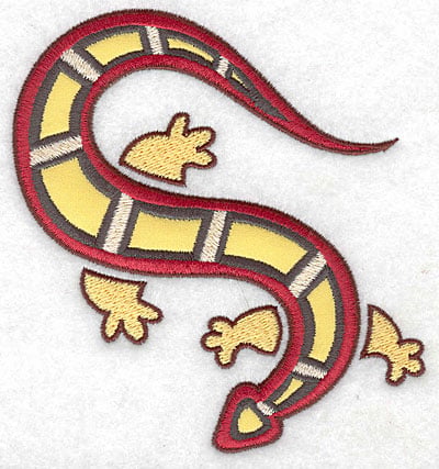 Embroidery Design: Gecko E with yellow applique<br> 4.53w X 4.90h