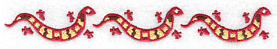 Embroidery Design: Gecko trio<br> 6.97w X 0.96h