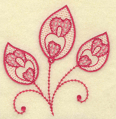 Embroidery Design: Heart swirls and leaf trio<br> 3.70w X 3.84h