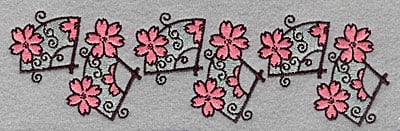 Embroidery Design: Floral fan border <br> 1.87"h x 6.50"w