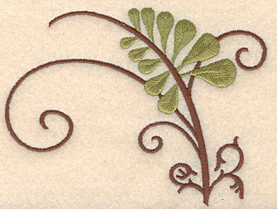 Embroidery Design: Fern with brown swirl large <br>5.00"w X 3.78"h