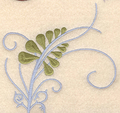 Embroidery Design: Fern with blue swirl large <br>5.00"`w X 4.91"h