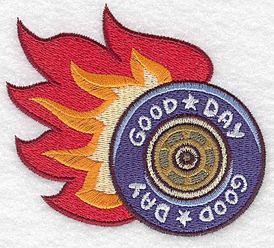 Embroidery Design: Racing tire with flames large<br> 3.88w X 3.59