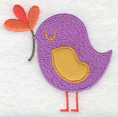 Embroidery Design: Bird applique with flower in beak<br> 2.75w X 2.69h