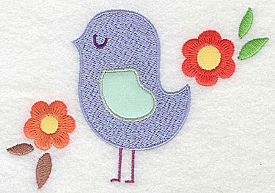Embroidery Design: Bird applique wing with flowers large <br> 4.99w X 3.40h
