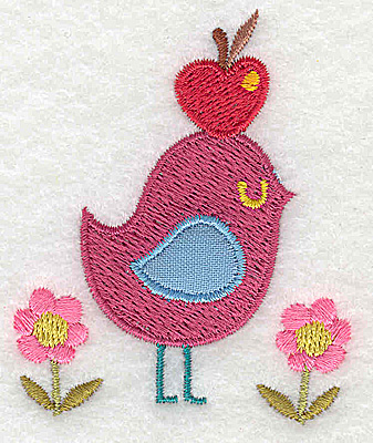 Embroidery Design: Bird applique with apple and flowers<br> 2.26w X 2.76h
