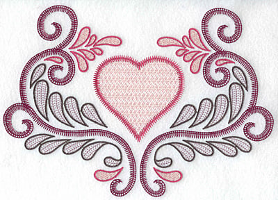 Embroidery Design: Heart and swirls large<br> 10.01w X 7.06h