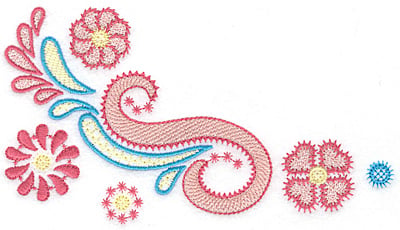 Embroidery Design: Floral swirl neckline A<br> 6.45w X 3.65h