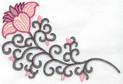 Embroidery Design: Flower and buds large A<br> 6.93w X 4.56h