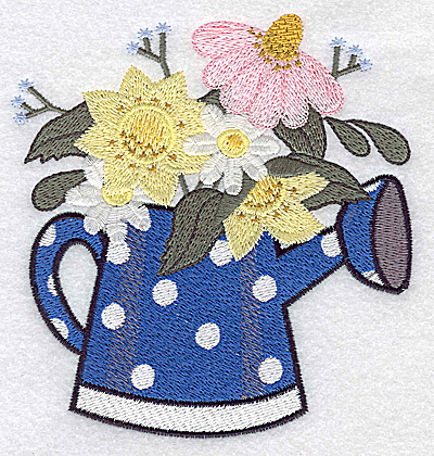 Embroidery Design: Watering can with flowers large<br> 4.65w X 4.87h