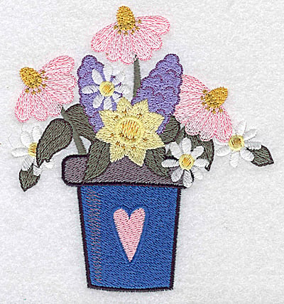 Embroidery Design: Flower pot with heart and flowers large<br> 4.51w X 4.91h