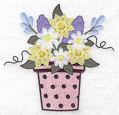 Embroidery Design: Flower pot with dots and flowers large <br> 4.91w X 4.80h