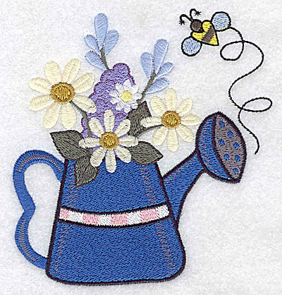 Embroidery Design: Watering can with stripes and flowers large<br> 4.69w X 4.96h