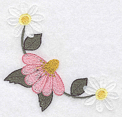 Embroidery Design: Daisy and echinacea corner large<br> 3.86w X 3.70h