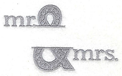 Embroidery Design: Mr. & Mrs.  Small<br> 3.69w X 2.17h