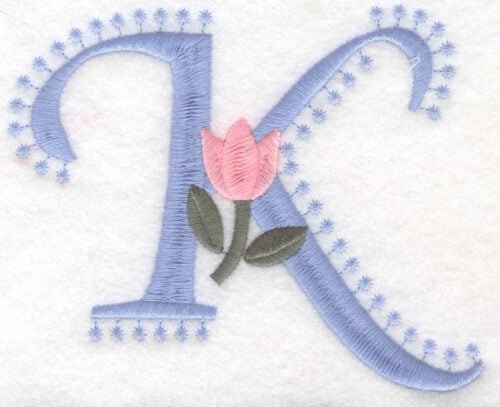 Embroidery Design: K Large<br>3.98inH x 4.98inW