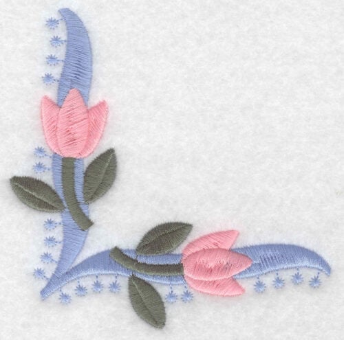Embroidery Design: Floral tulip corner large<br>4.04inH x 4.03inW