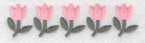 Embroidery Design: Row of tulips<br>1.00inH x 3.87inW
