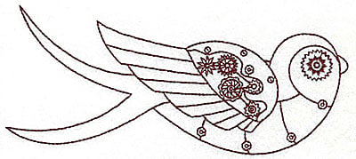 Embroidery Design: Steampunk bird single colour<br> 6.95w X 2.99h