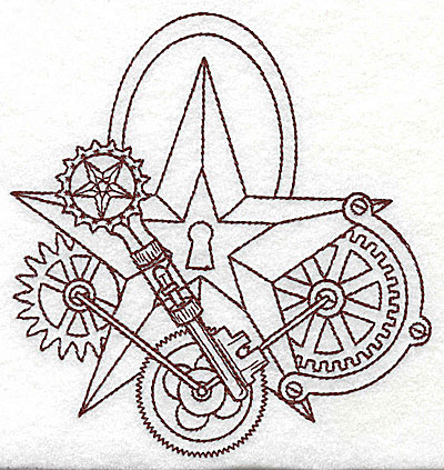 Embroidery Design: Steampunk star with gears single colour<br> 4.74w X 4.98h