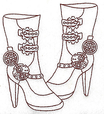 Embroidery Design: Steampunk ladies boots single colour<br> 4.29w X 4.95h