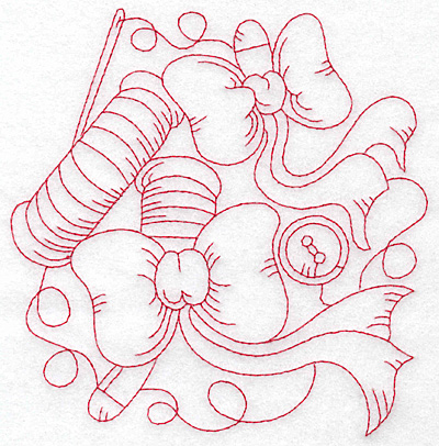 Embroidery Design: Bows and spools redwork large<br> 5.53w X 5.68h